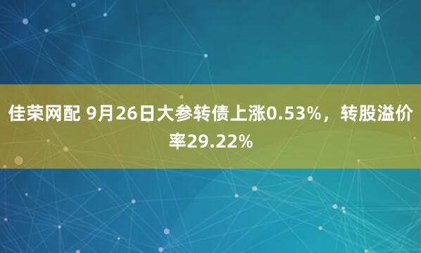 佳荣网配 9月26日大参转债上涨0.53%，转股溢价率29.22%